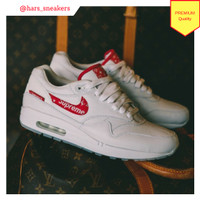 Sepatu Nike Air Max 1 Supreme x Louis Vuitton White Red Premium Qualit