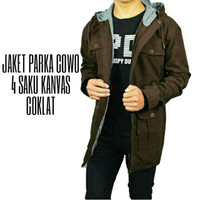 JAKET PARKA KANVAS COKLAT COWOK SAKU 4 FURING AKRILIK KOTAK