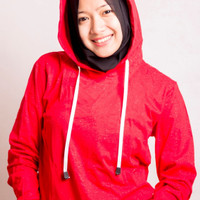 KAOS TOPI POLOS PRIA LENGAN PANJANG WARNA MERAH CABE BINTIK PUTIH