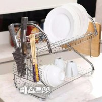OBRAL Rak Piring Tempat Pengering Gelas Mangkok Sendok 2 Susun Stainl