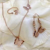 Kalung HM Anting Cincin butterfly fashion premium stainless