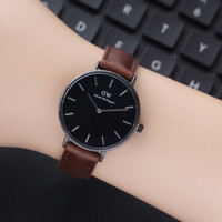 JAM TANGAN DW WANITA TALI KULIT PLAT HITAM KW SUPER