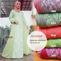 Long dress maxi wanita muslim agustine brokat lace mix jersey XXL