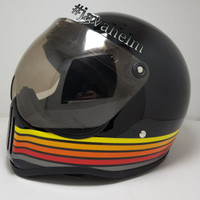 Helm Cakil Visor Pilot Hitam Metalic Glossy strip Maroon Cream HBC