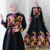 promo maxi vio bunga hitam fashion wanita gamis dres baju pesta muslim