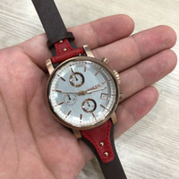 Jam Tangan Wanita Merk Fossil Boyfriend Rose Gold Brown Combi Red