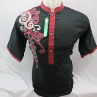 Jual Baju Koko Hitam Bordir Lengan Pendek Pria Muslim Dewasa Terbaru