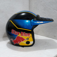 Mvstar helm retro motif pet panjang biru hitam