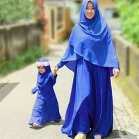 BAJU MUSLIM COUPLE IBU DAN ANAK PEREMPUAN BIRU