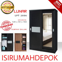 Lemari Pakaian Baju 2 Pintu Sliding Geser + Kaca Modern Minimalis