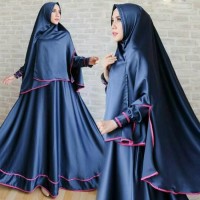 murah !baju gamis polos syari set gamis satin navy baju umroh lebaran