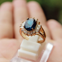 Cincin Wanita Lapis Emas 24k London Blue Topaz Brazil