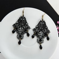 Anting Import Korea Renda Mutiara Lace Hitam Bohemian MA308