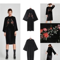 na791- baju terusan wanita dress imporrt hitam lengan lebar