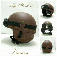 Helm Bogo Retro Chip Kulit Coklat + Kacamata Helm Unik Klasik