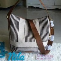 Tas Fossil Maya Hobo Black Stripe Canvas Original Branded Wanita