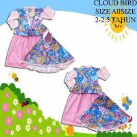 Baju Muslim Anak Perempuan Gamis Tutu Cloud Bird Flower Pink Muda