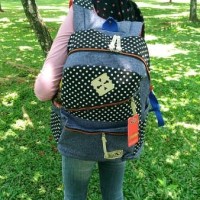 Tas Punggung Wanita Batam Terbaru 2018 Casual Bahan Canvas Polkadot