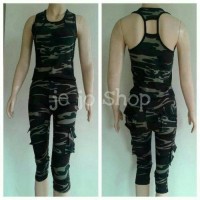 CELANA WANITA Baju senam set army ucs 3/4 sz xxl