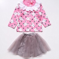 Baju Setelan Anak Bayi Perempuan Kaos Kelinci Bunny Rok Tutu Abu