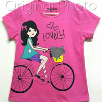KAOS ANAK SIZE 1-6 OSHKOSH LOVELY BUNGA KERANJANG SEPEDA WANITA PINK