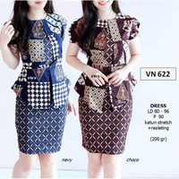 Jual Dress Batik Wanita Modern Midi Sepan Etnik Peplum VN622 Murah