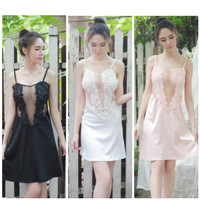 ACL1024 - Sexy Lingerie Night Gown Satin Transparan Baju Tidur Seksi
