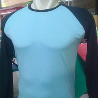 Kaos Raglan biru muda hitam L best seller