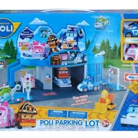 Mainan Anak - Robocar Poli Parking Lot Play Set Amber Heli Roy Mobil
