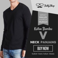 PROMO GANTENG Kaos Polos Katun Bambu V-Neck Lengan Panjang