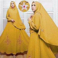 Busana Muslim Lebaran Wanita Baju Hari Raya Gamis Syari Gold