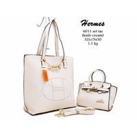 TAS WANITA HERMES 6011 SET TAS SEPREM KULIT JERUK