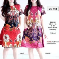 Jual SEVN748 - DRESS BATIK FLARE PARANG PASTEL MODERN ETNIK SEPAN MIDI Murah