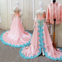 SEPASANG KEBAYA PENGANTIN EKOR SATIN MODERN FREE SELOP 2 PASANG