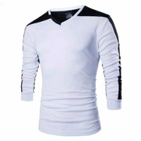 promo Kaos Pria Lengan Panjang Polos Warna PUTIH kombinasi HiTAM pria