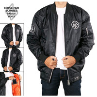 JAKET BOMBER PRIA TRIPLEHIZI RANTAI /JAKET BOMBER TERBARU - Black, XL