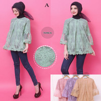BAJU MUSLIM KEREN GAMIS BLUS BROKAT TILE ATASAN WANITA TANGAN BALON B