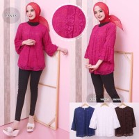 BAJU MUSLIM KEREN GAMIS BLUS BROKAT TILE ATASAN WANITA TANGAN BALON B