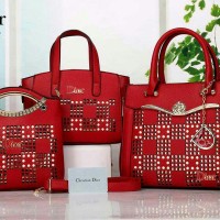 Tas Dior Lavenza Mutiara Studed 3in1 MERAH 10867-3