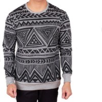 kaos sweater pria lengan panjang polos abu kombinasi batik floral