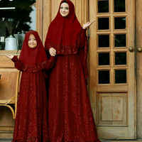 Baju Couple Busana Muslim Keluarga / Ibu & Anak CPMK Naura Marun