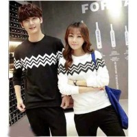 Baju Couple Lengan Panjang / Kaos pasangan ZigZag Kombinasi 11070