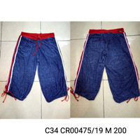 Celana 3/4 warna biru jeans kombinasi merah bahan tile