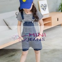 SET GIRL MINI JEANS OVERALL STRIPES | BAJU SETELAN ANAK PEREMPUAN