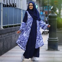 Baju Muslim Wanita Gamis Syari Sifon kombinasi Jersey Motif Overall