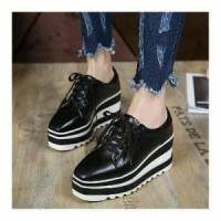 Sepatu Wanita Boot Sneaker Kets Hak Telapak tebal Hitam Pu Berkualitas