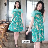 Jual SEVN660 dress imlek batik cheongsam pastel pesta flare etnik lace midi Murah