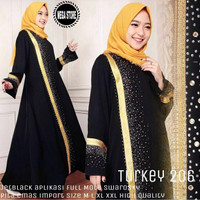Jual Gamis Abaya Turki Hitam Full Mote Swarosky Pita Emas Up To XXL Murah