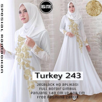 Jual Gamis Abaya Turki Putih Hitam Bordir Timbul Free Pasmina Murah