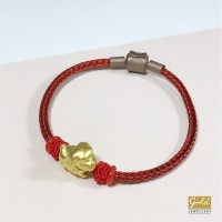Gelang tali emas hongkong 24k 999 charm dog anjing pandora merah